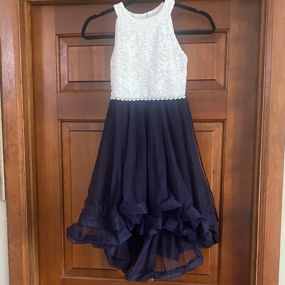 Elegant White and Navy Kids Dress